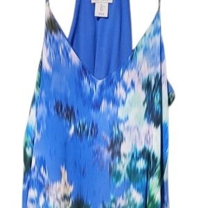 Nicole Miller Abstract Floral Print Maxi‎ Dress Blue Green Spaghetti Strap L